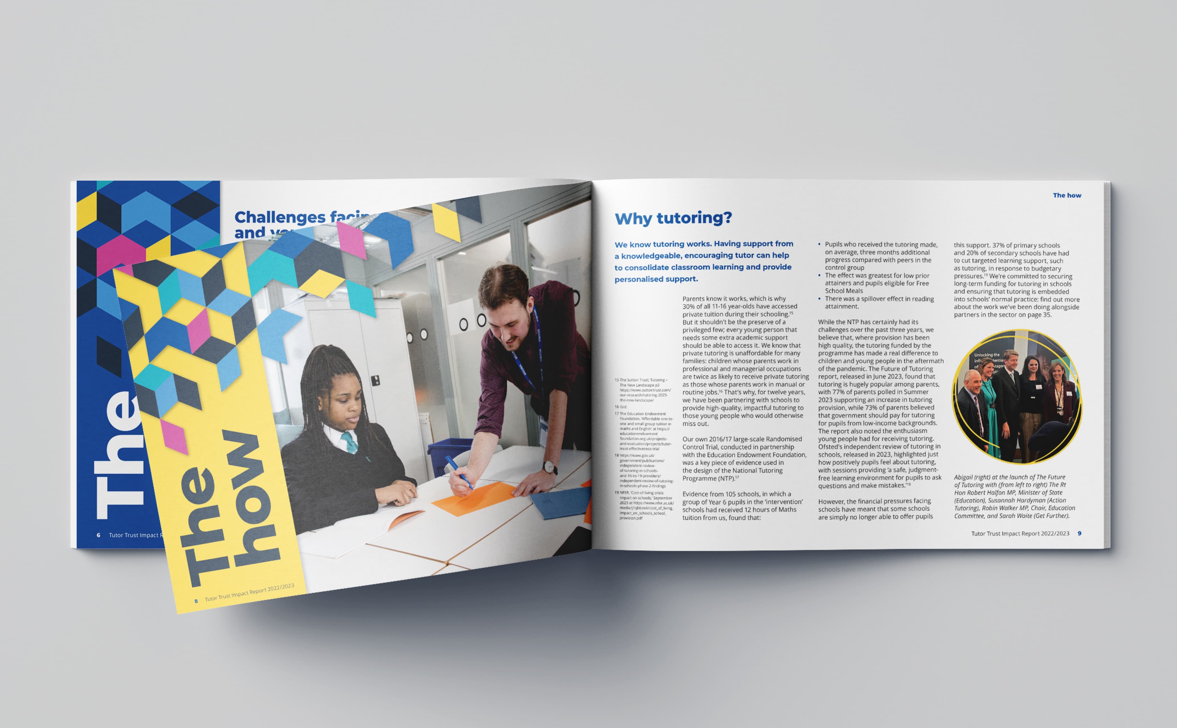 An inside spread of the Tutor Trust impact report